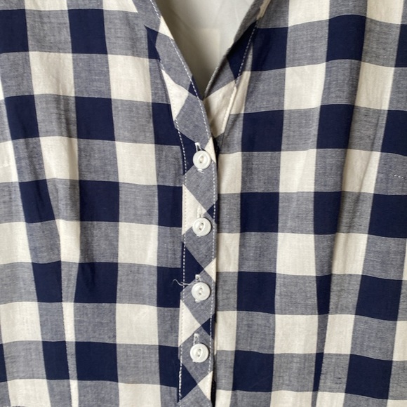 Maison Jules Small Gingham Dress Navy Blue White Sleeveless Collared Neckline - Picture 4 of 5